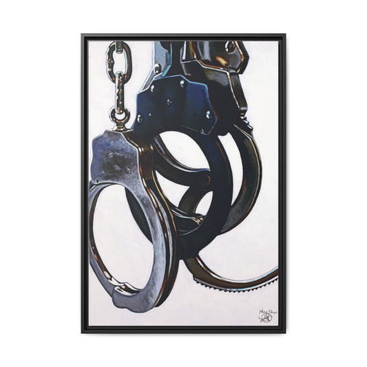 Cuffs- Police Officer Cop Law Enforcement Hero Art Print, 1.25" Framed Matte Canvas Style