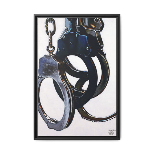 Cuffs- Police Officer Cop Law Enforcement Hero Art Print, 1.25" Framed Matte Canvas Style
