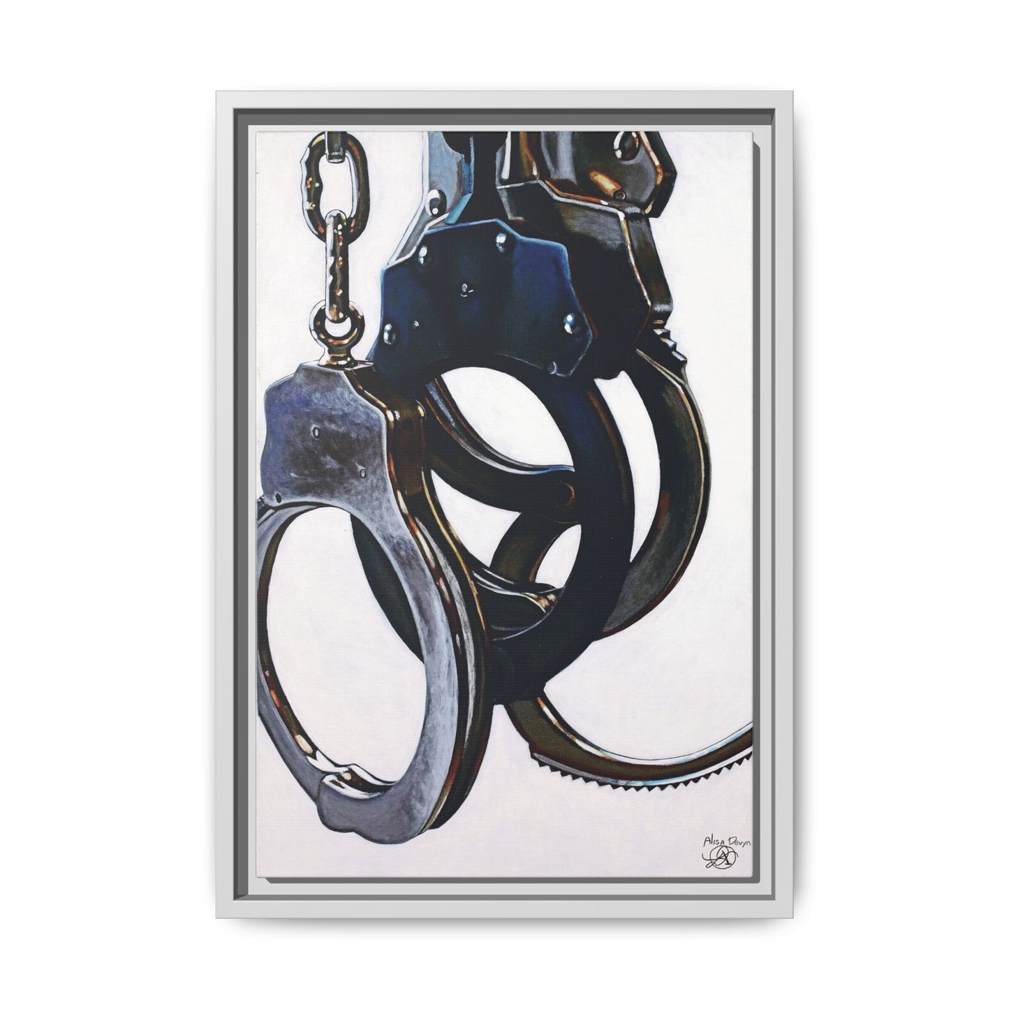 Cuffs- Police Officer Cop Law Enforcement Hero Art Print, 1.25" Framed Matte Canvas Style