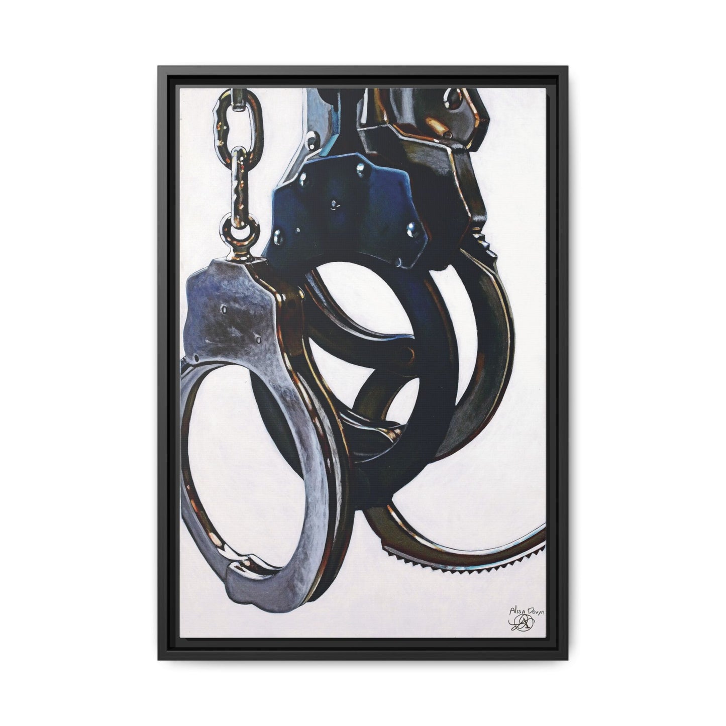 Cuffs- Police Officer Cop Law Enforcement Hero Art Print, 1.25" Framed Matte Canvas Style