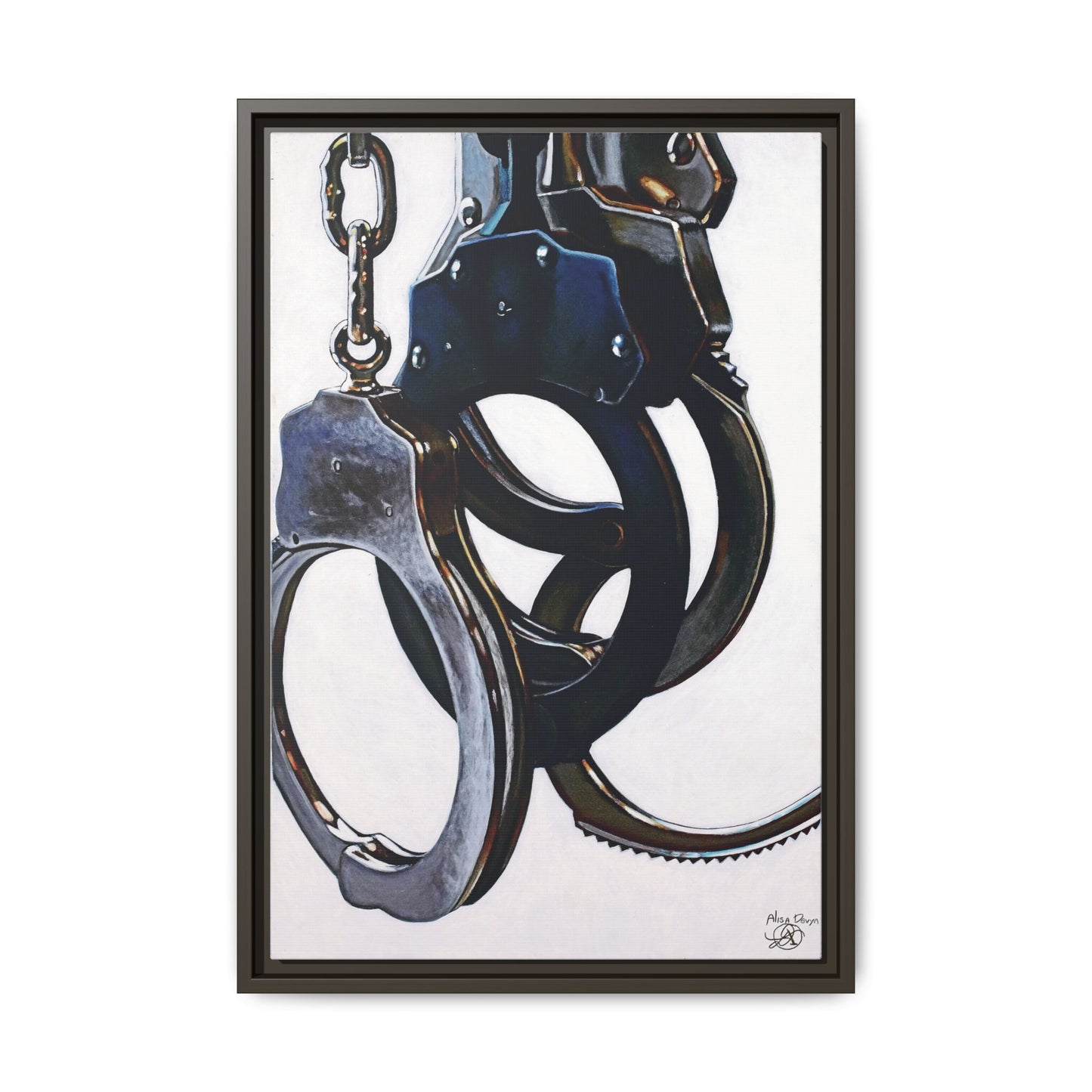 Cuffs- Police Officer Cop Law Enforcement Hero Art Print, 1.25" Framed Matte Canvas Style