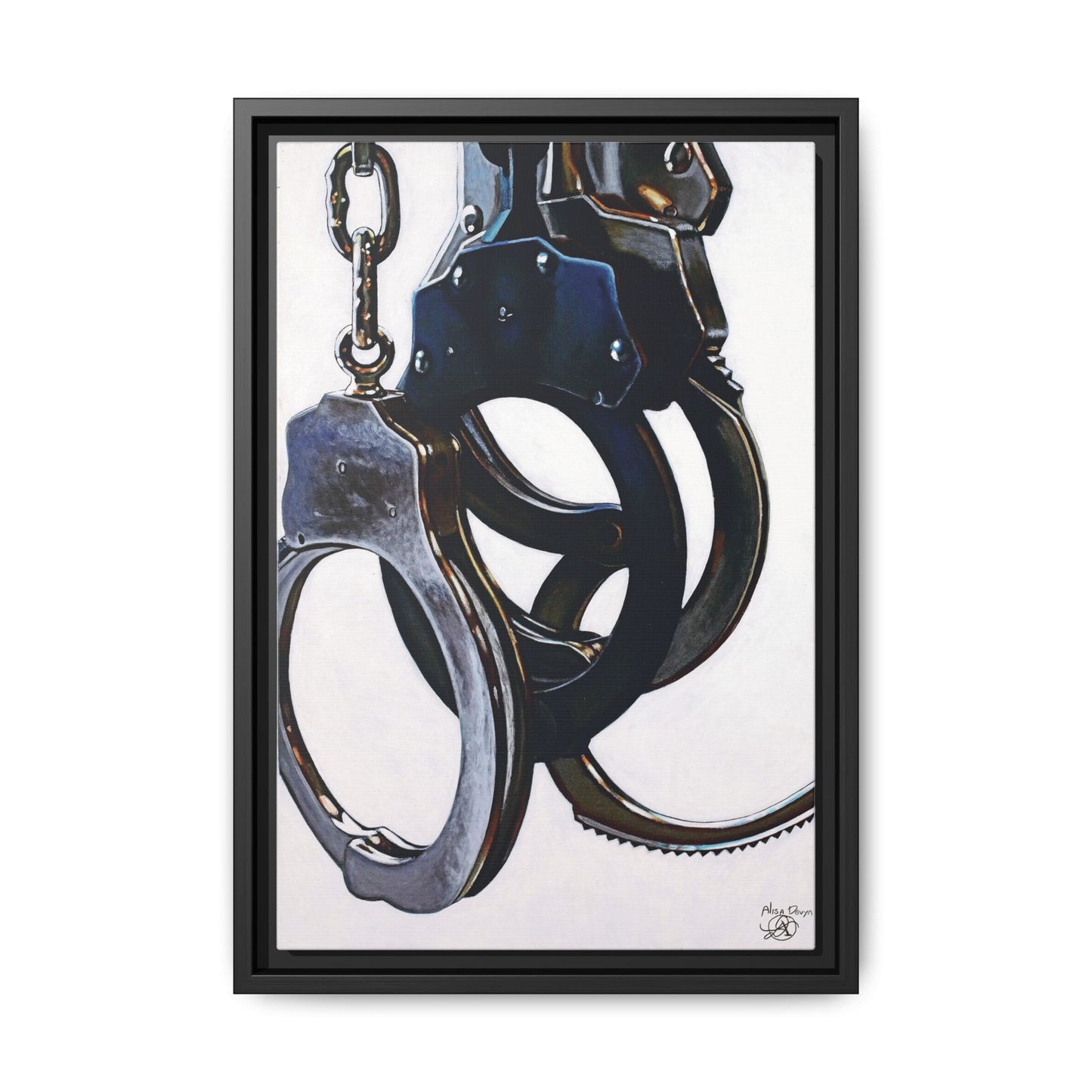 Cuffs- Police Officer Cop Law Enforcement Hero Art Print, 1.25" Framed Matte Canvas Style