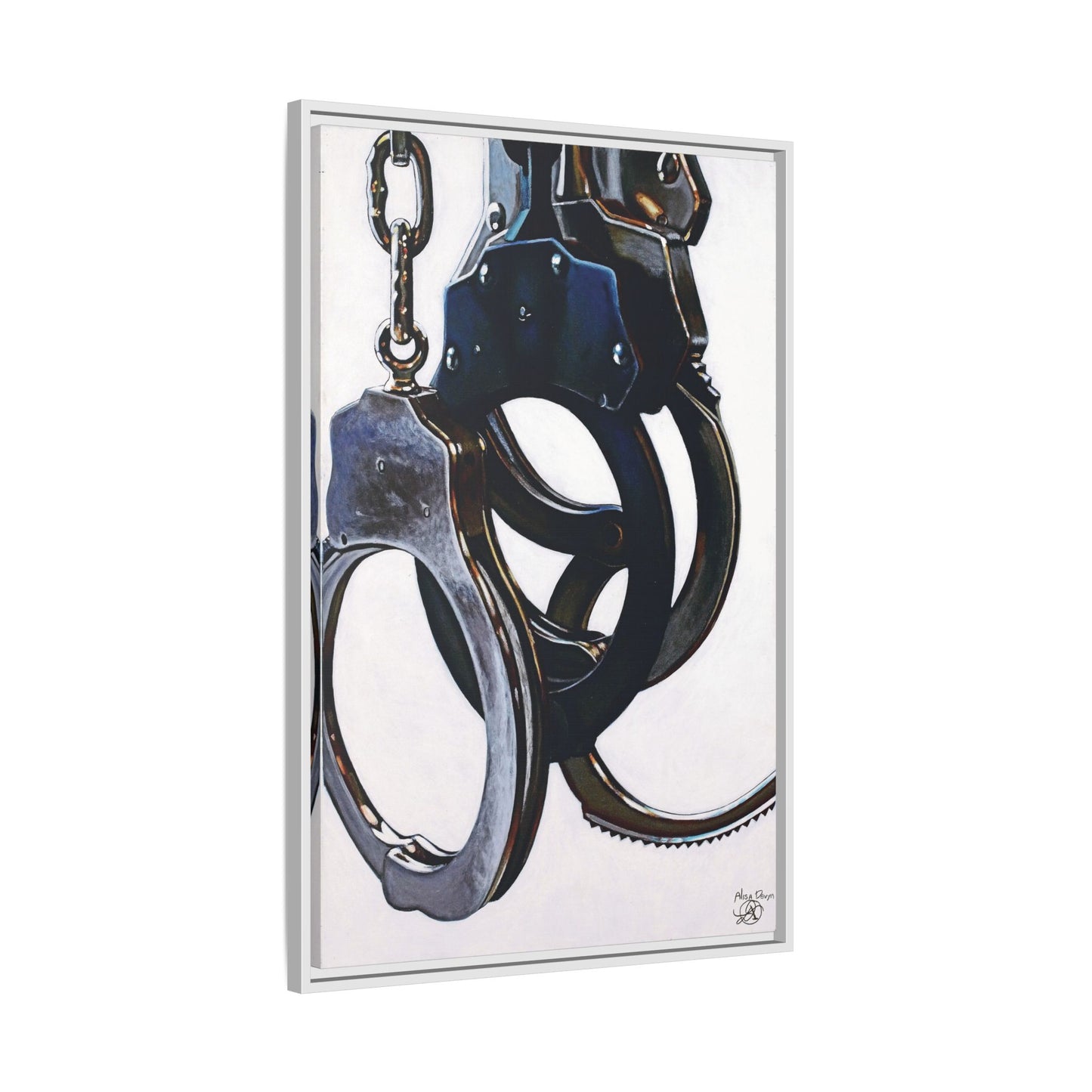 Cuffs- Police Officer Cop Law Enforcement Hero Art Print, 1.25" Framed Matte Canvas Style