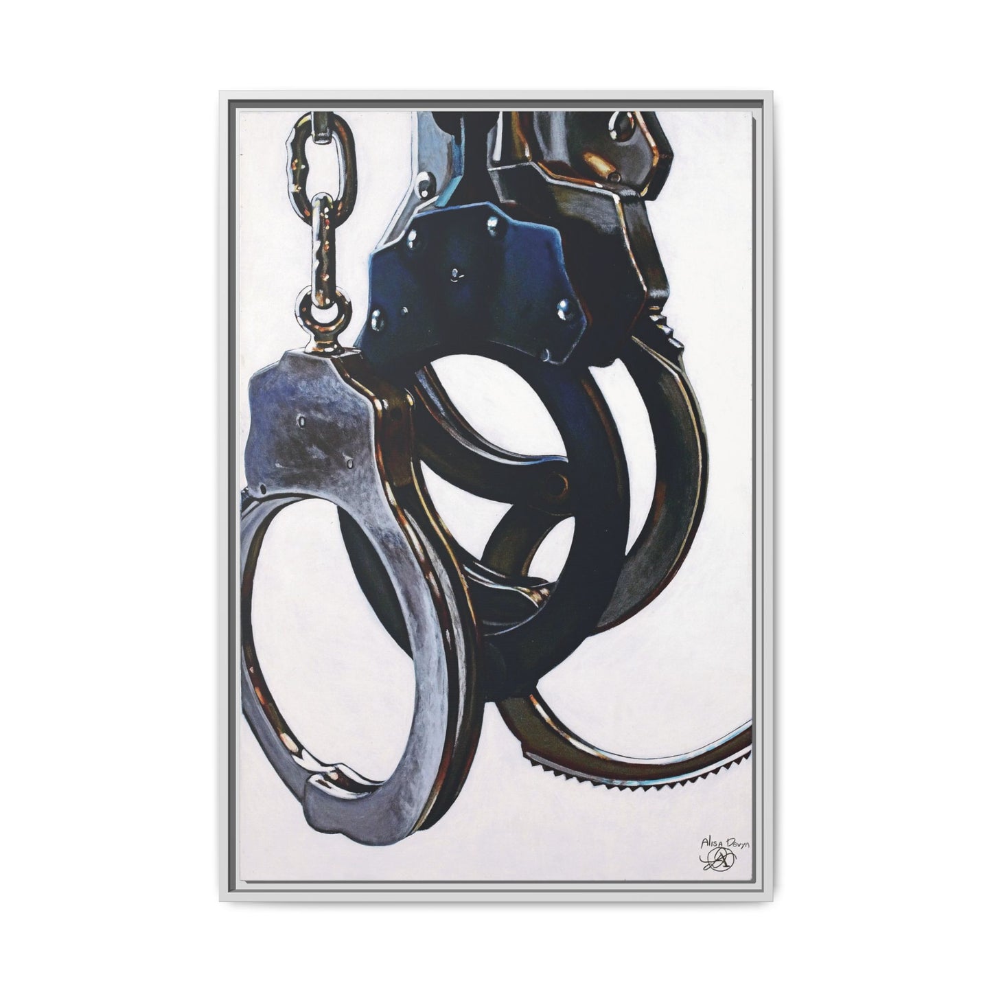 Cuffs- Police Officer Cop Law Enforcement Hero Art Print, 1.25" Framed Matte Canvas Style