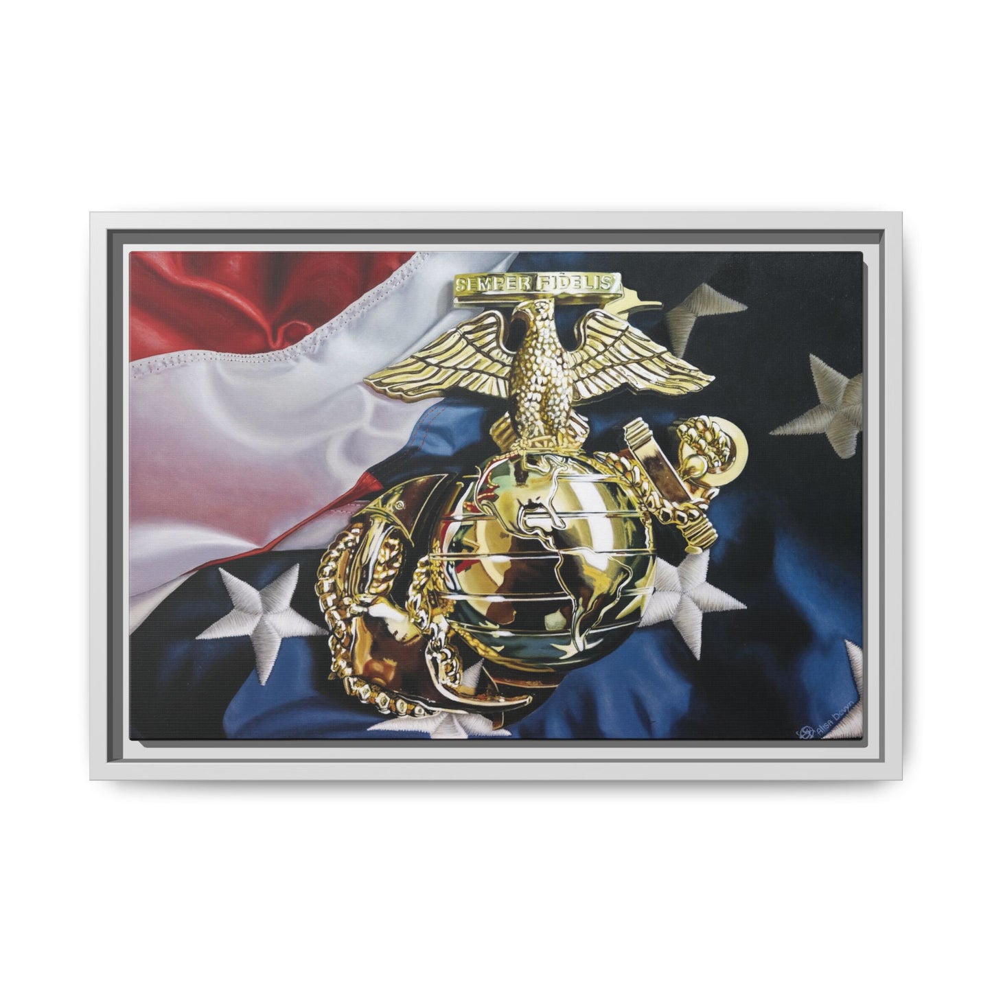 The Marine- Military Merchant Marine Corps Soldier Hero Americana Art Print, 1.25" Framed Stretched canvas