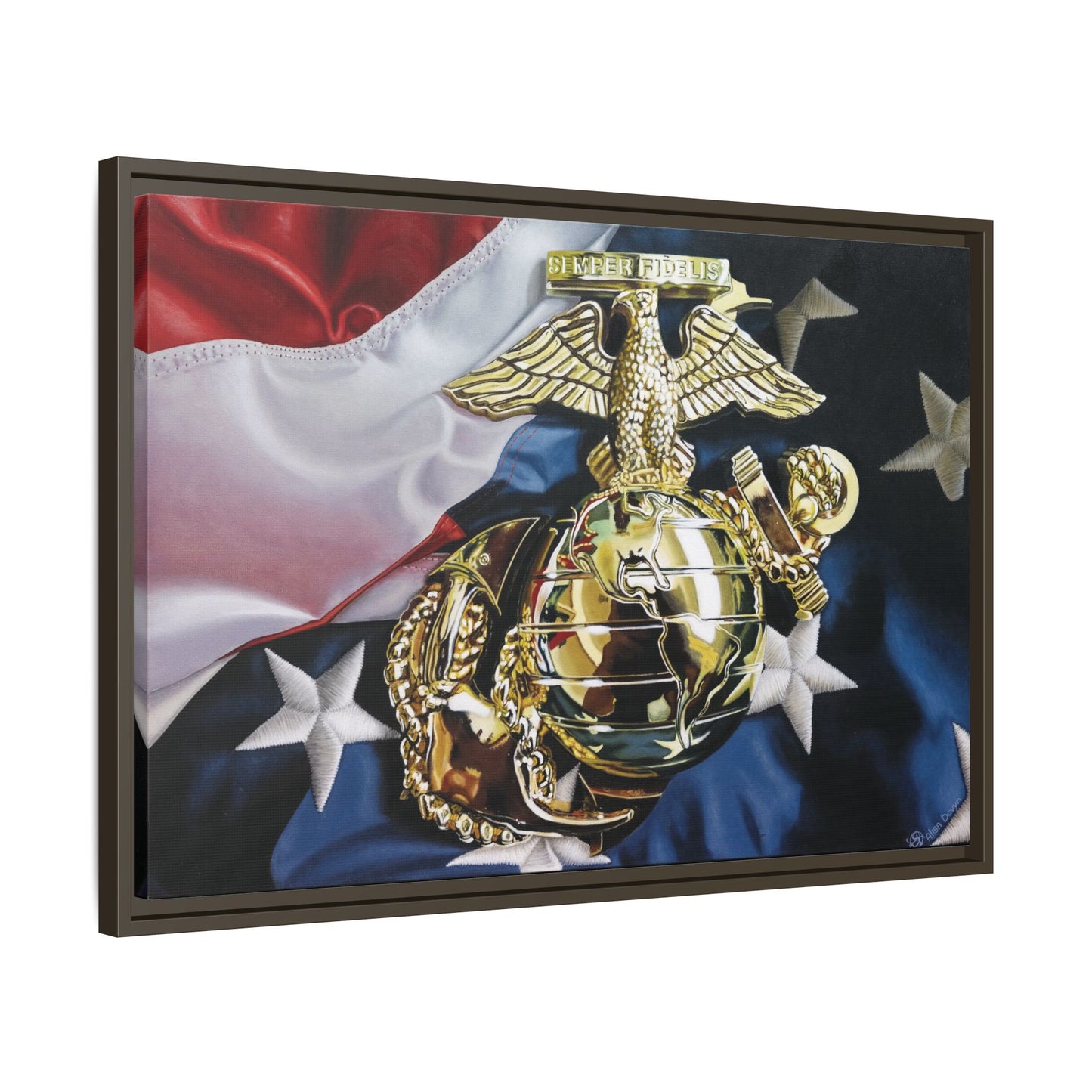 The Marine- Military Merchant Marine Corps Soldier Hero Americana Art Print, 1.25" Framed Stretched canvas