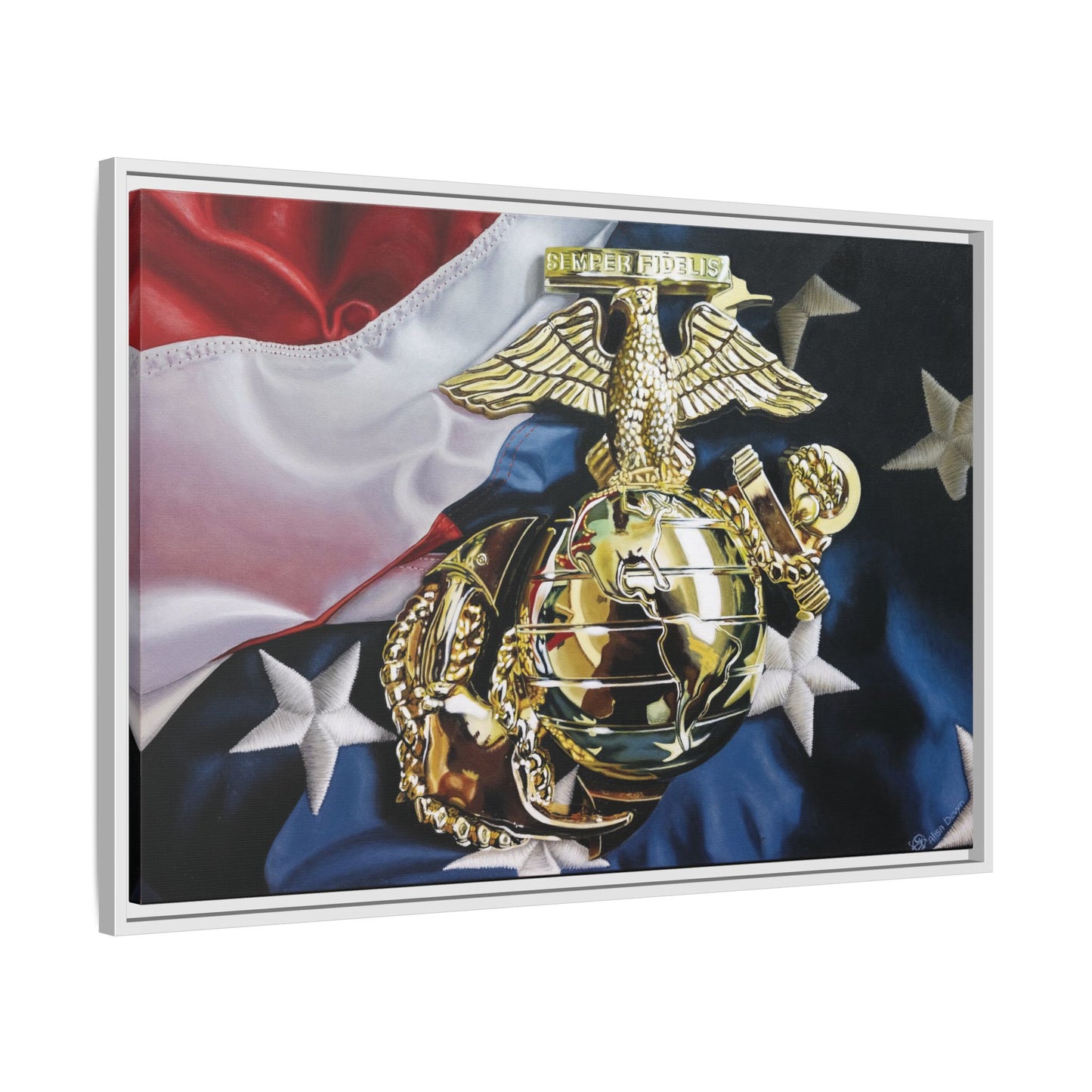 The Marine- Military Merchant Marine Corps Soldier Hero Americana Art Print, 1.25" Framed Stretched canvas