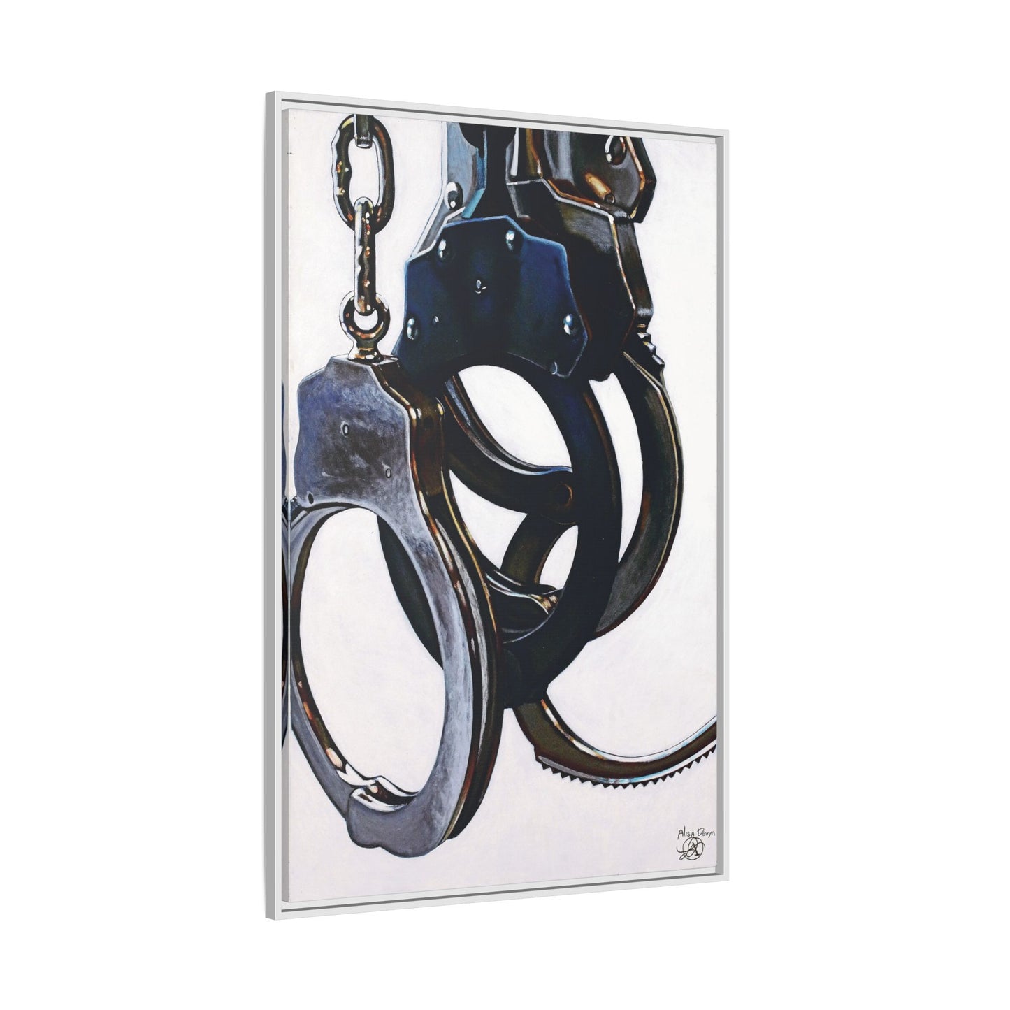 Cuffs- Police Officer Cop Law Enforcement Hero Art Print, 1.25" Framed Matte Canvas Style