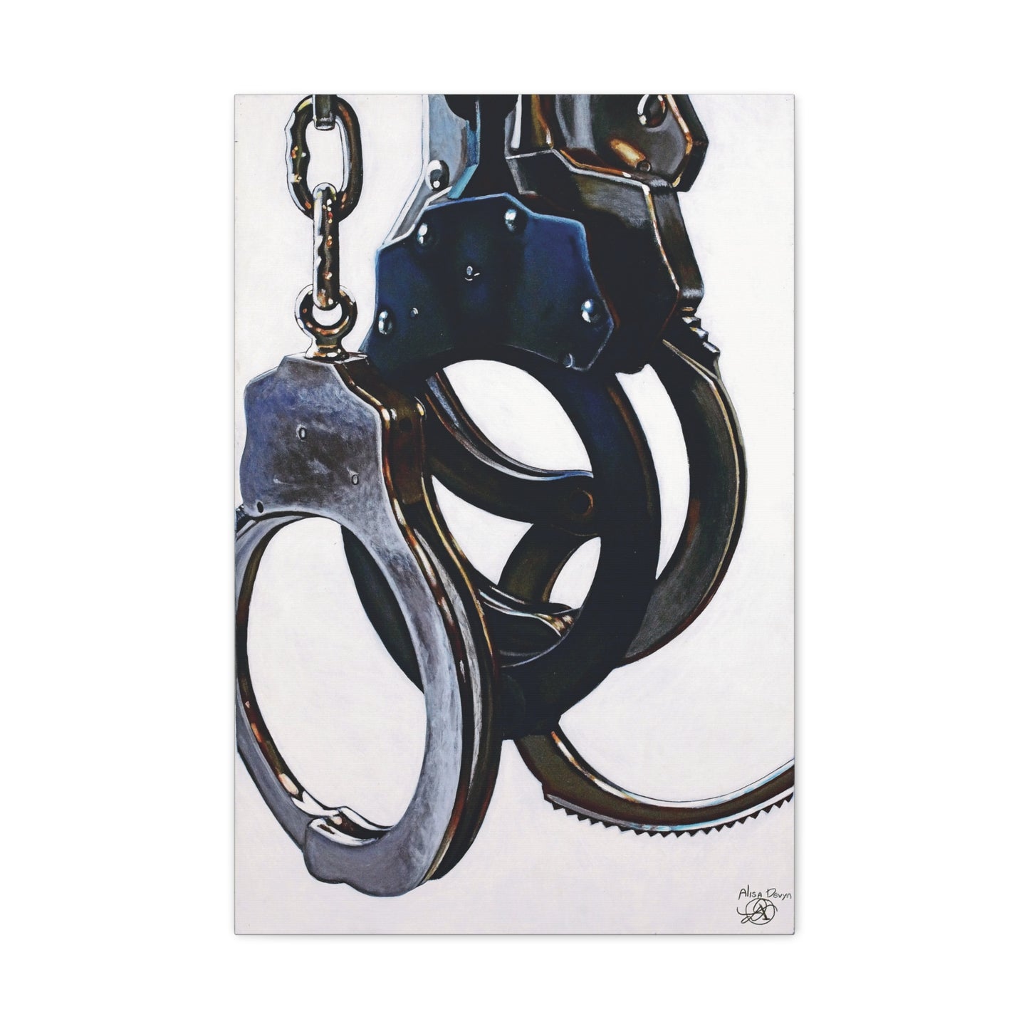 Cuffs-  Police Officer Cop Law Enforcement Hero Art Print, 1.25" Matte Stretched canvas Style