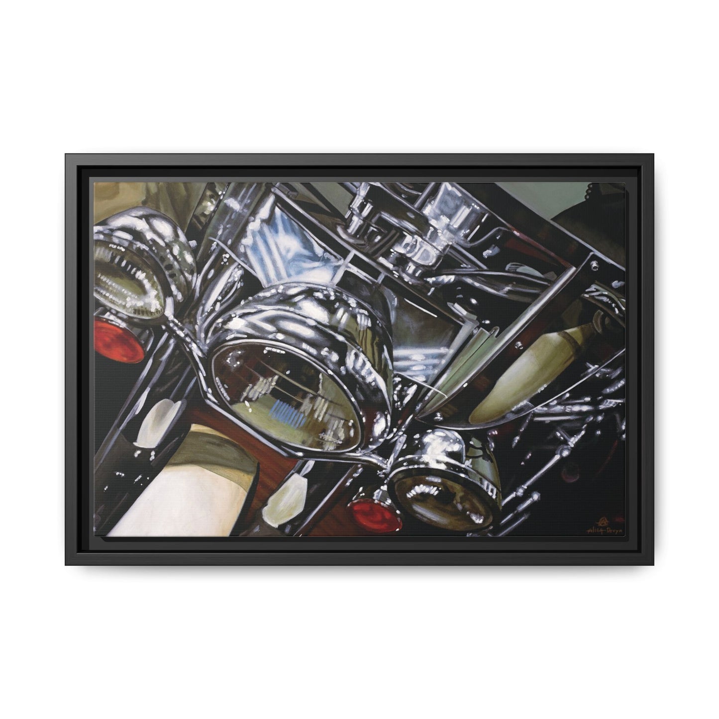 The Harley- Motorcycle Harley Davidson Rider Art Print, Framed 1.25" Matte Canvas Style