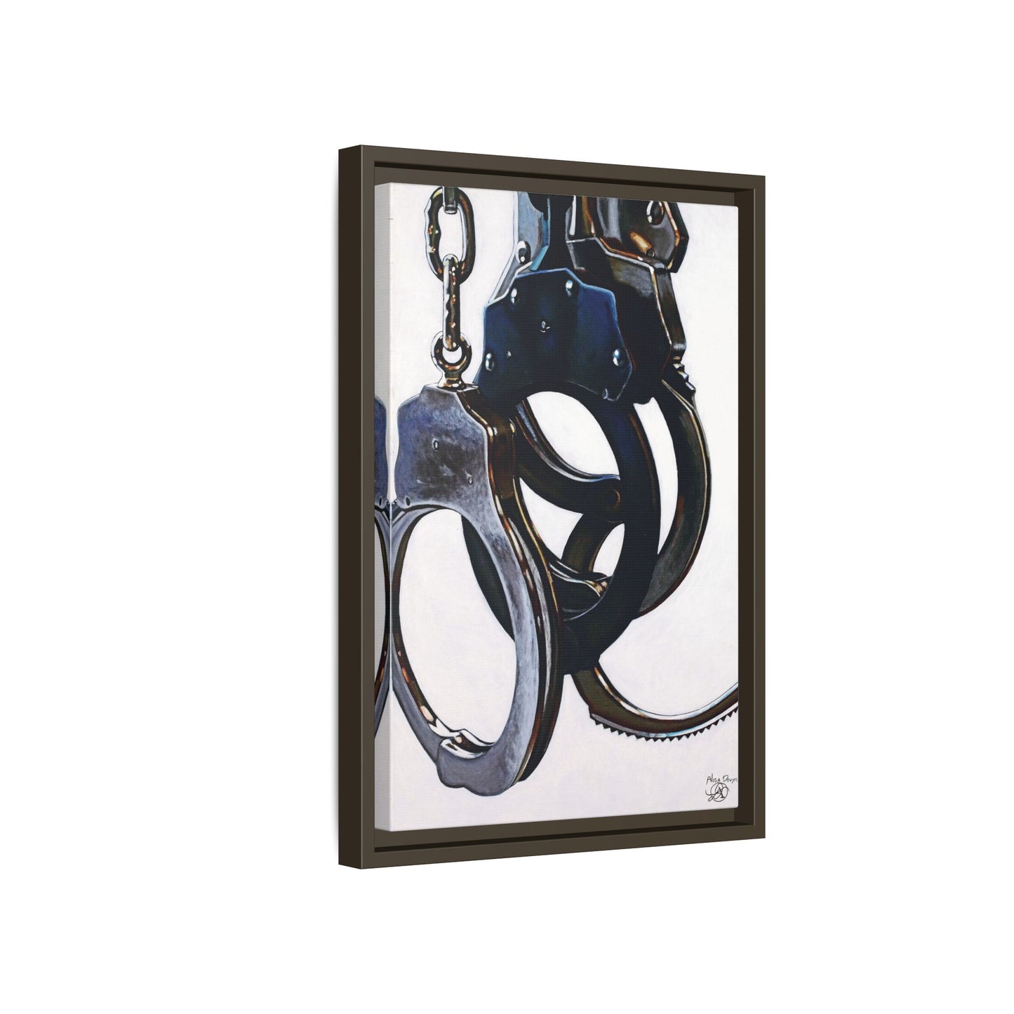 Cuffs- Police Officer Cop Law Enforcement Hero Art Print, 1.25" Framed Matte Canvas Style