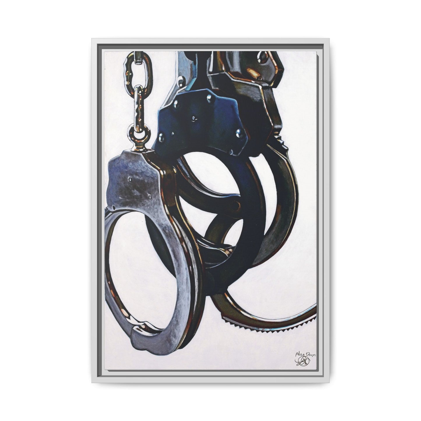 Cuffs- Police Officer Cop Law Enforcement Hero Art Print, 1.25" Framed Matte Canvas Style
