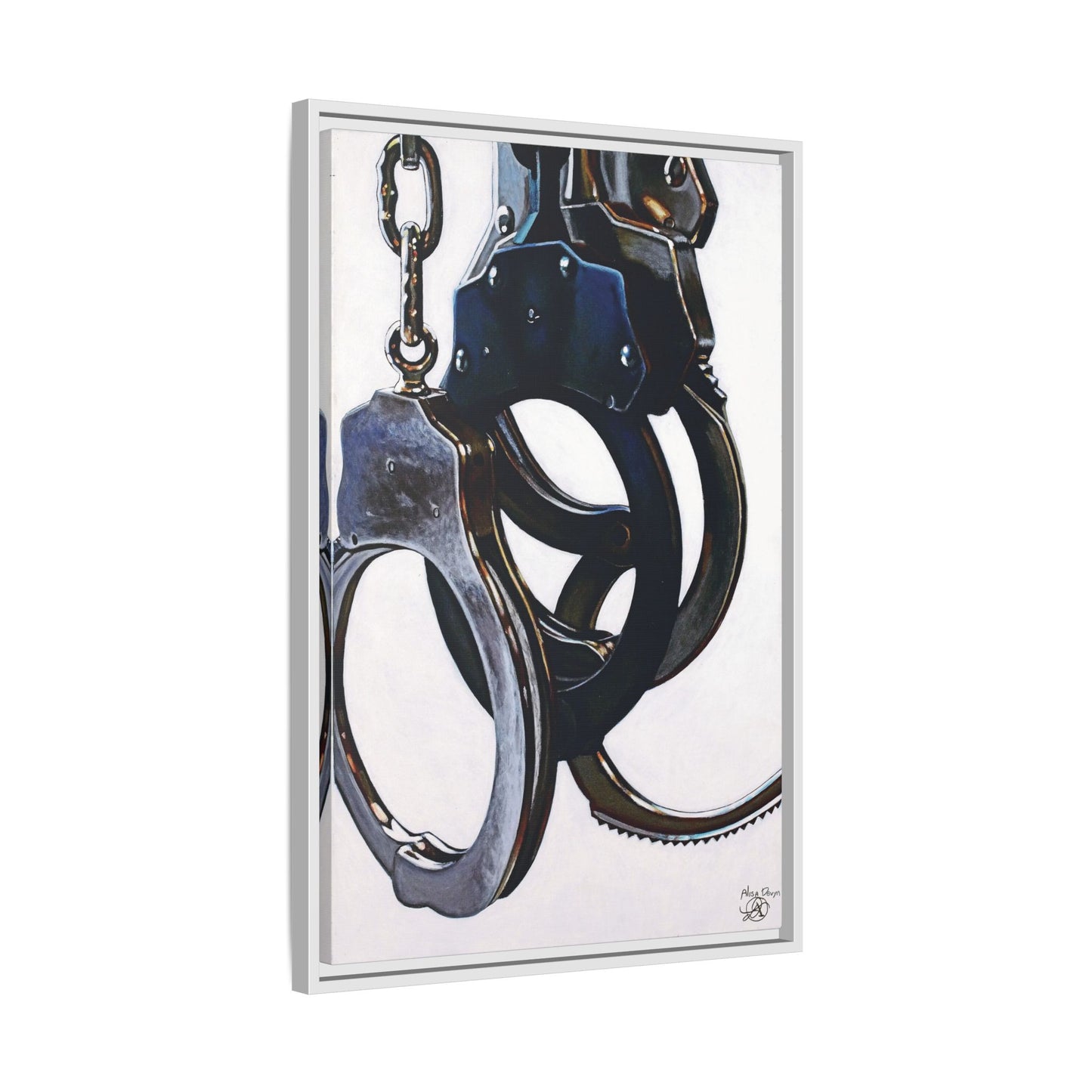 Cuffs- Police Officer Cop Law Enforcement Hero Art Print, 1.25" Framed Matte Canvas Style