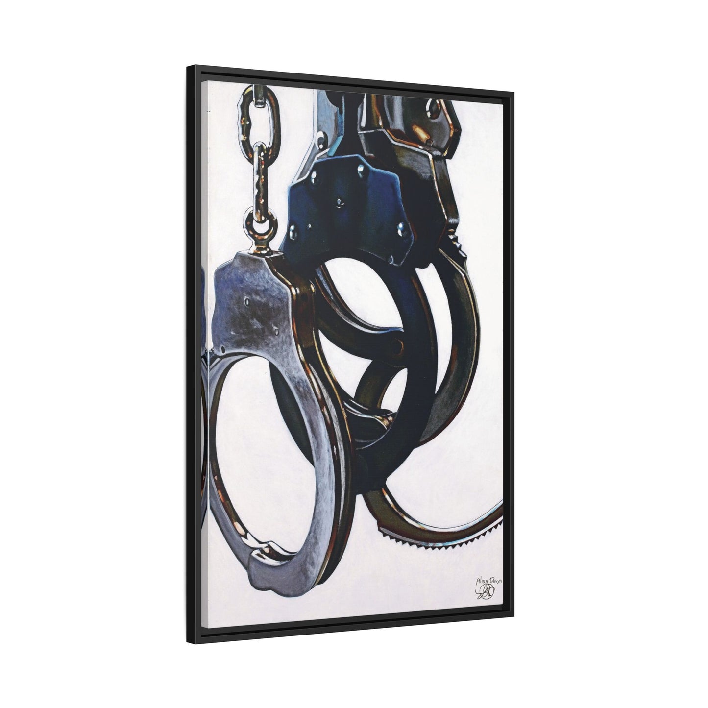 Cuffs- Police Officer Cop Law Enforcement Hero Art Print, 1.25" Framed Matte Canvas Style