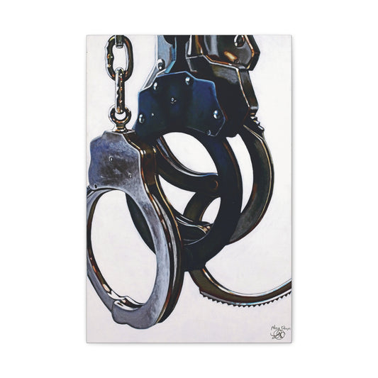 Cuffs-  Police Officer Cop Law Enforcement Hero Art Print, 1.25" Matte Stretched canvas Style