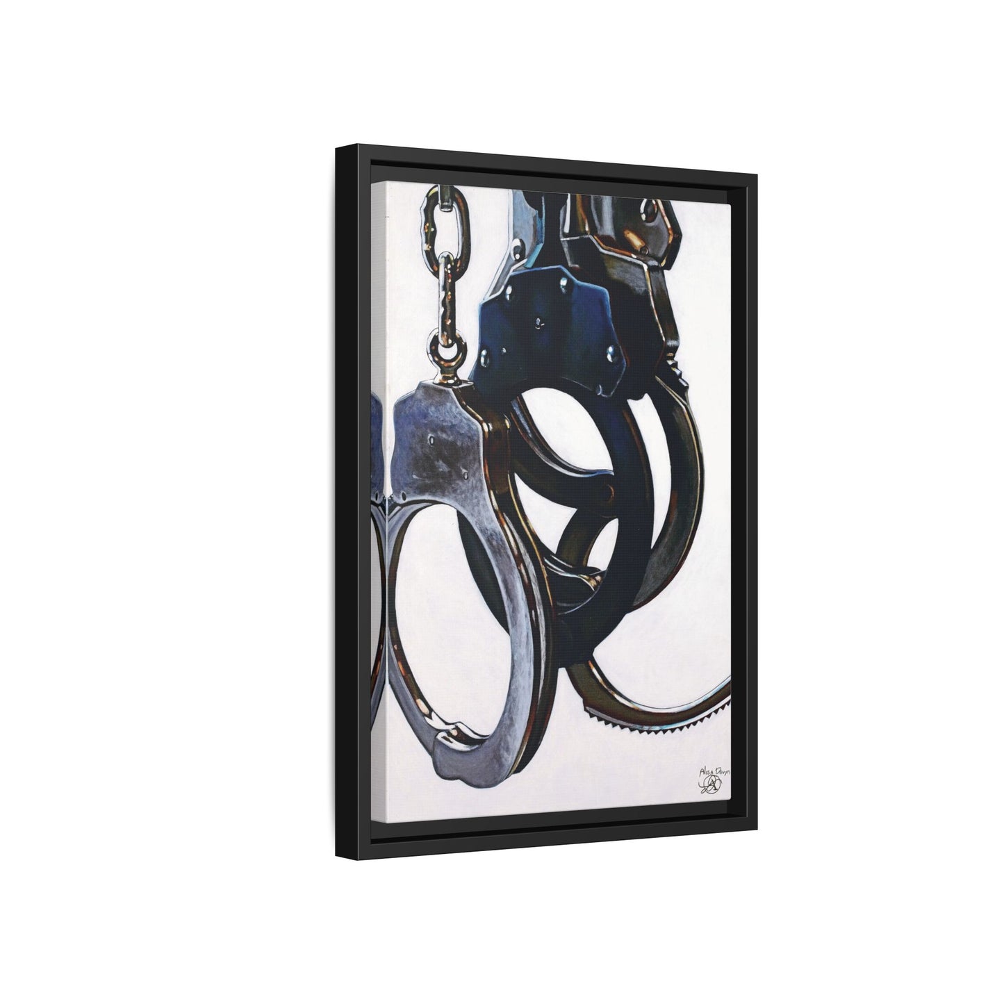 Cuffs- Police Officer Cop Law Enforcement Hero Art Print, 1.25" Framed Matte Canvas Style